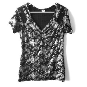 Metallic silver and black semi lace top.